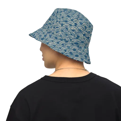 Indigo Seigaiha on a Reversible Bucket Hat