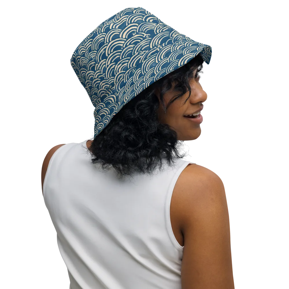 Indigo Seigaiha on Reversible Bucket Hat — Right Outside