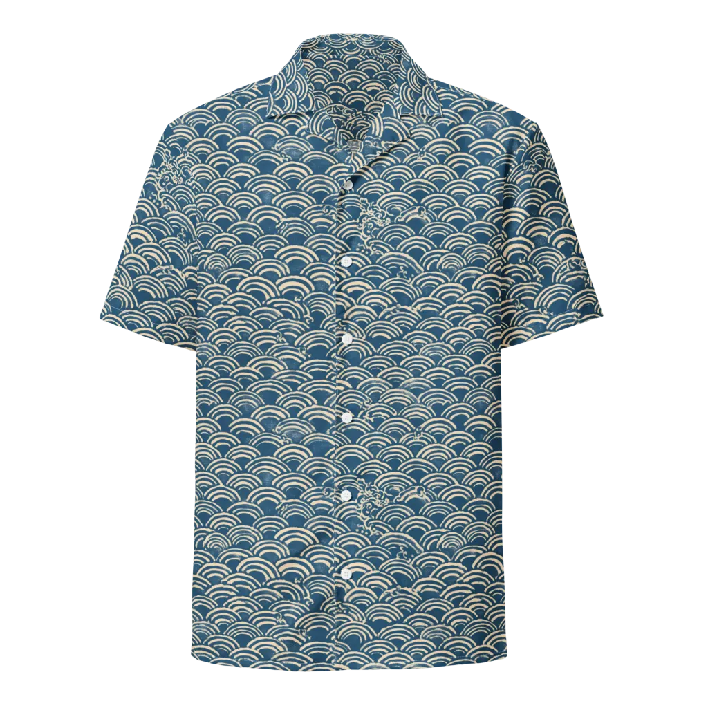 Indigo Seigaiha on Button Shirt — Front