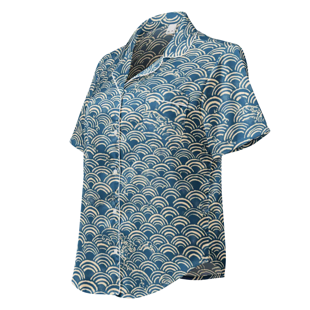 Indigo Seigaiha on Women's Short Sleeve Pajama Top — Left Front