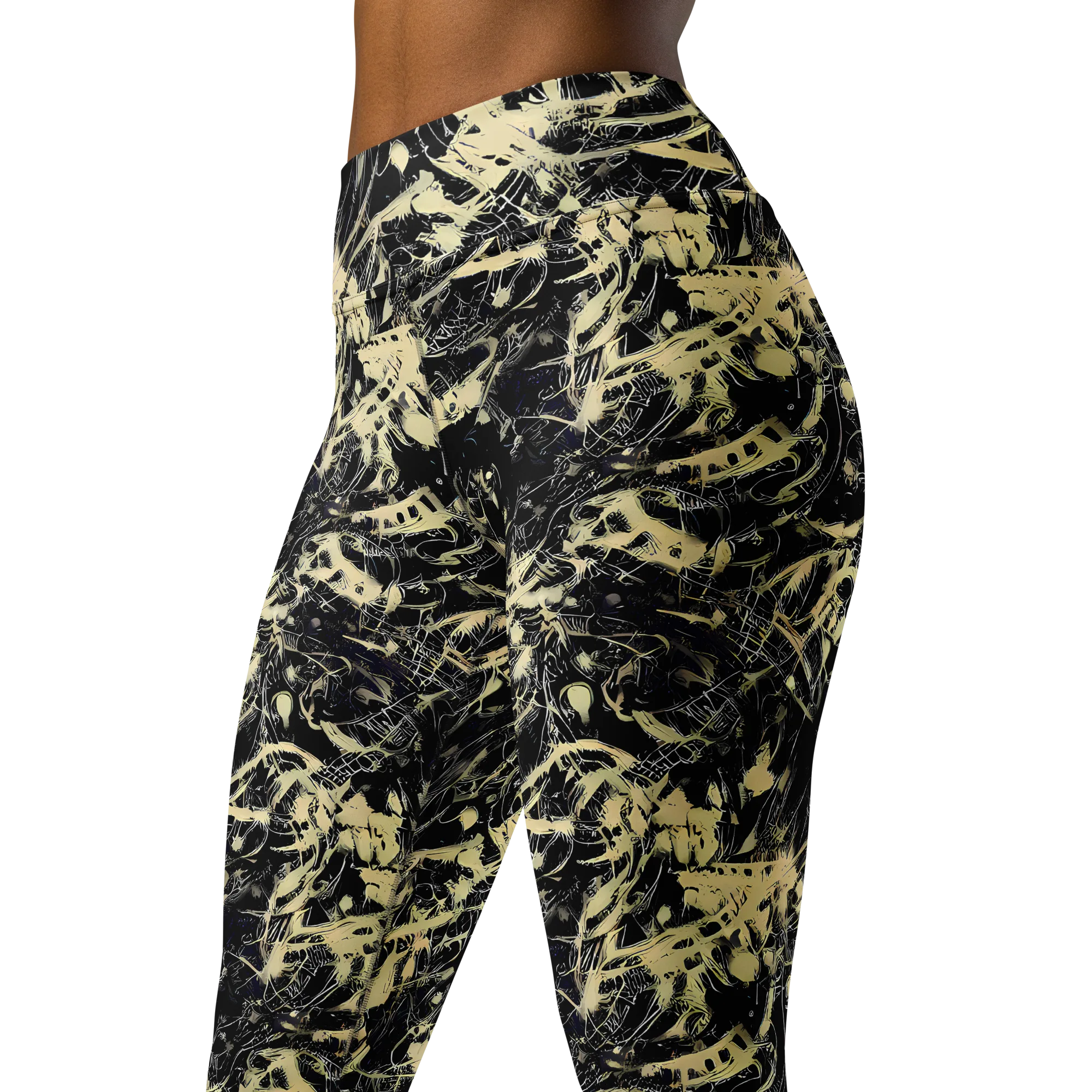 Ivory Ossuary on Yoga Leggings — Left Front