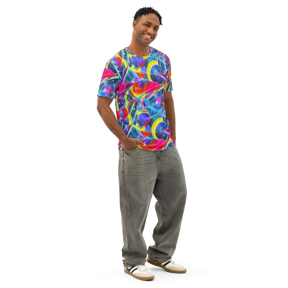Prismatic Marbles on Men's Cotton Crew Neck T-Shirt — Right Front