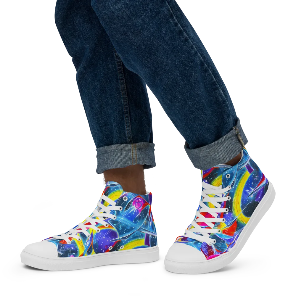 Prismatic Marbles on Men's High Top Canvas Shoes — Left