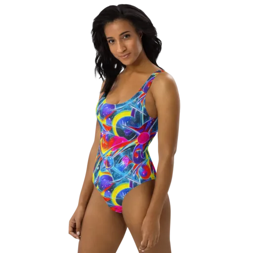 Prismatic Marbles on a One-Piece Swimsuit
