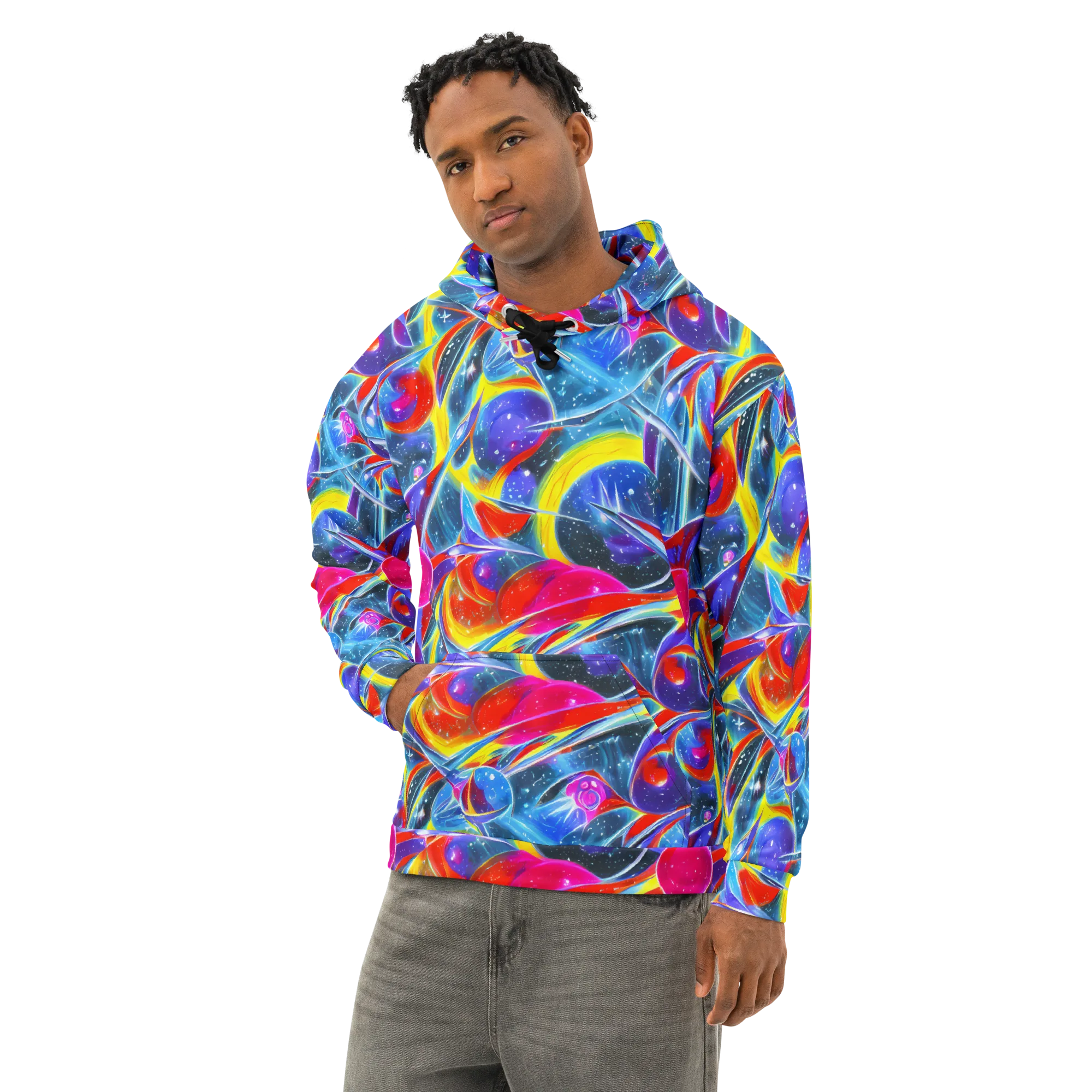 Prismatic Marbles on Cotton Hoodie — Left Front