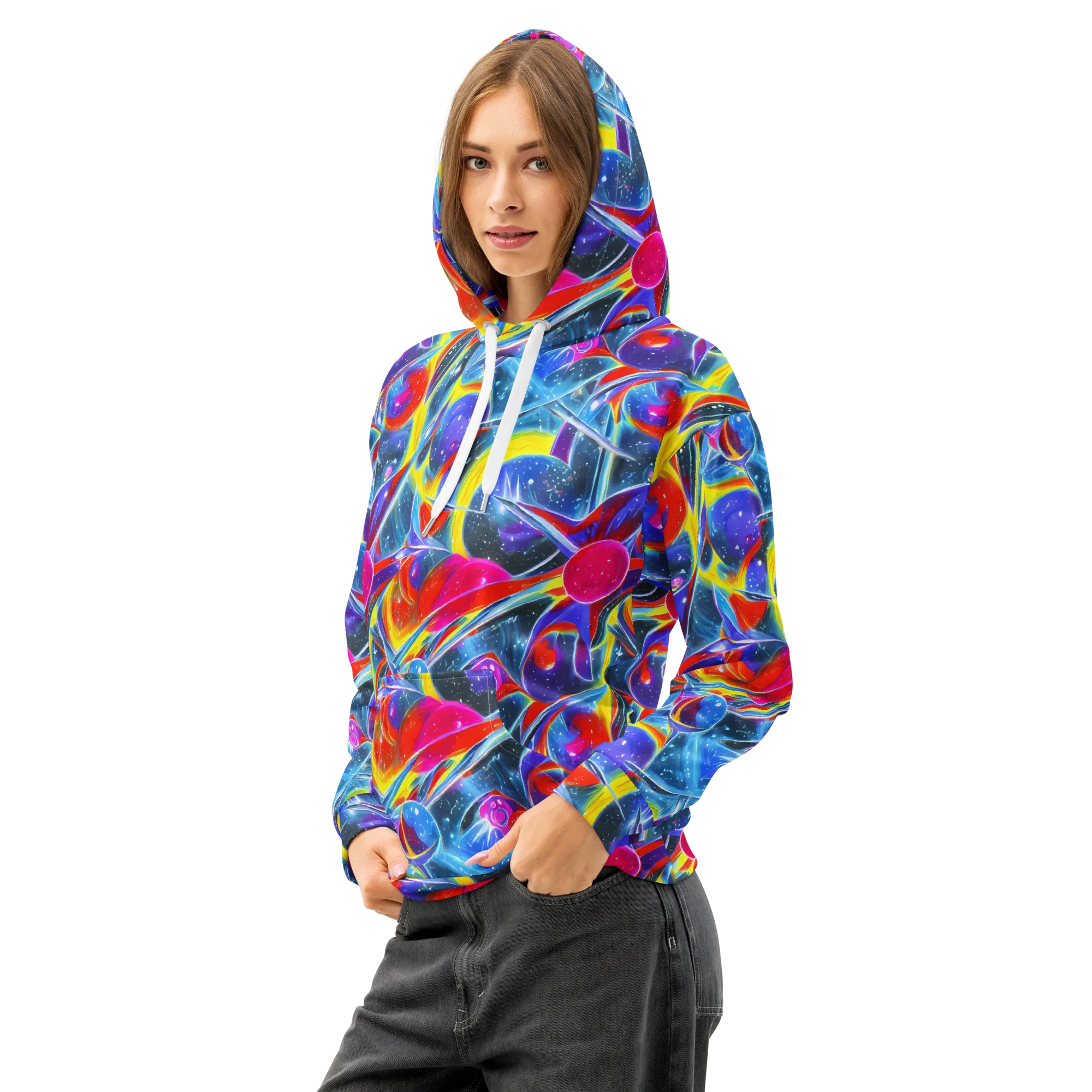 Prismatic Marbles on Cotton Hoodie — Left Front