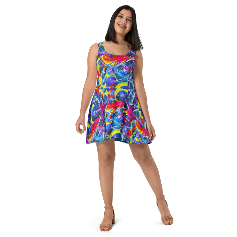 Prismatic Marbles on Skater Dress — Front