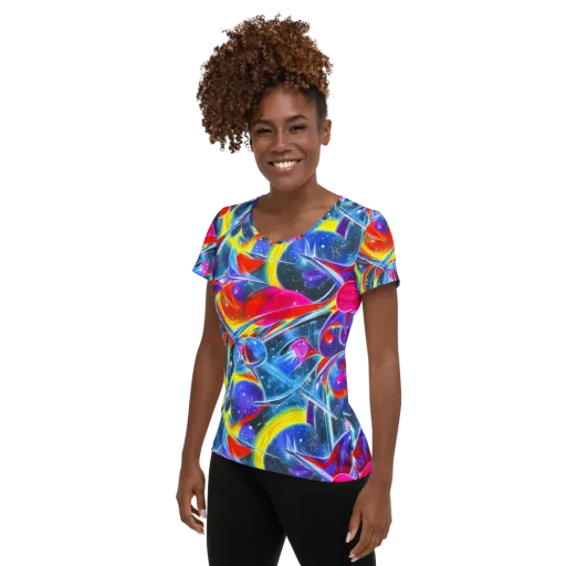 Prismatic Marbles on a Women's Athletic T-Shirt