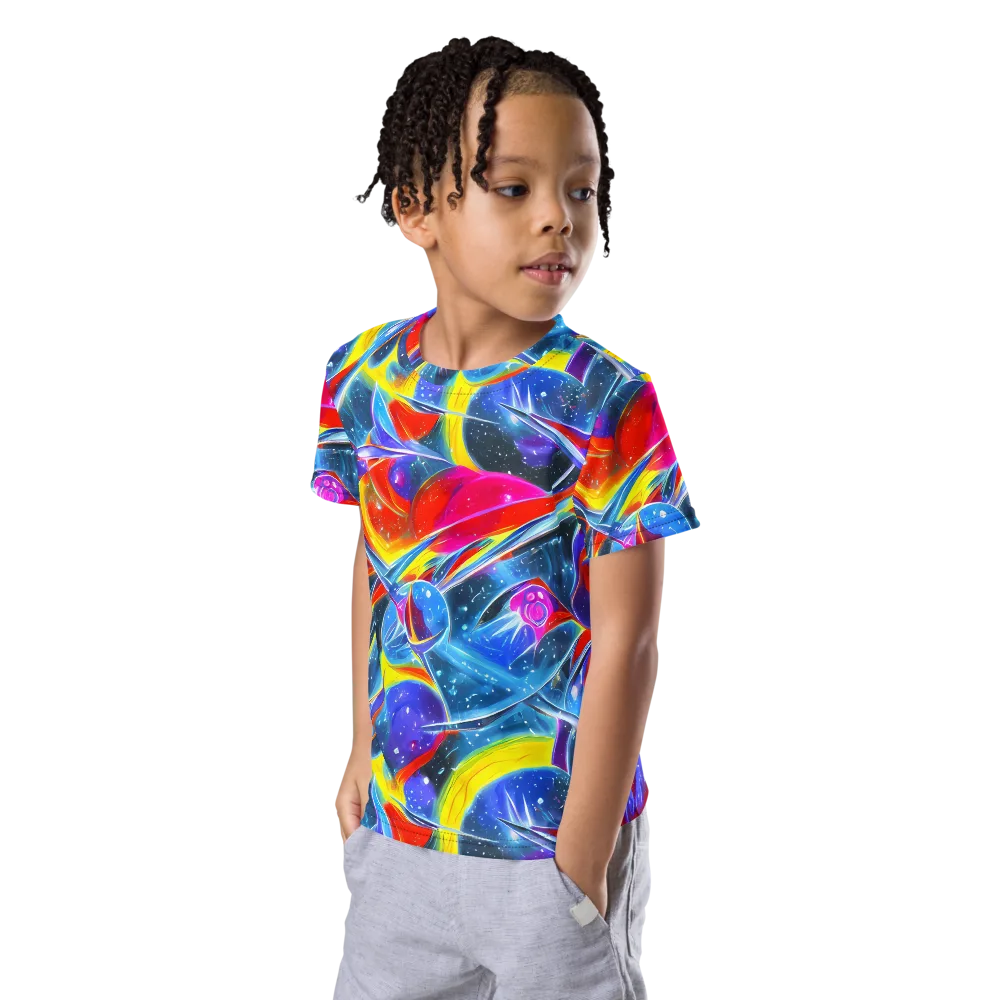 Prismatic Marbles on Kids Crew Neck T-Shirt — Left Front