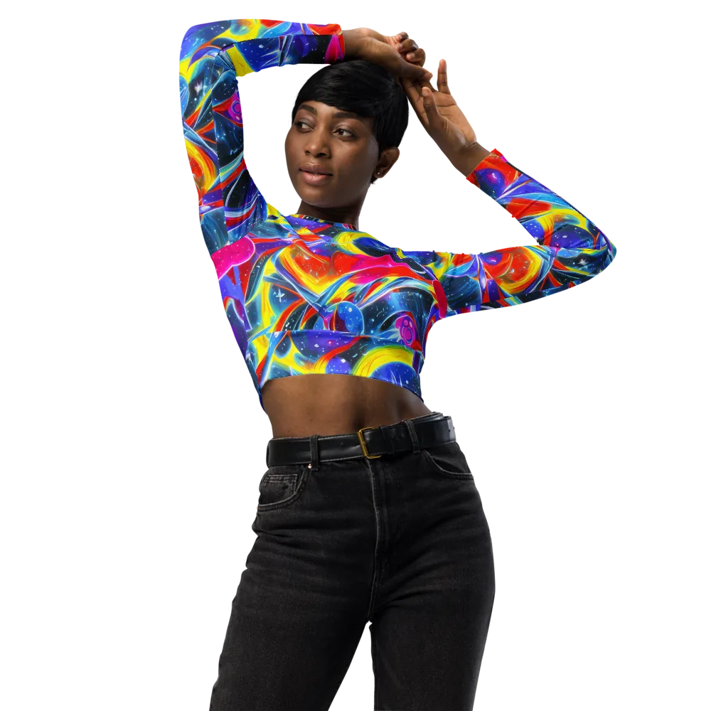 Prismatic Marbles on Long Sleeve Crop Top — Front