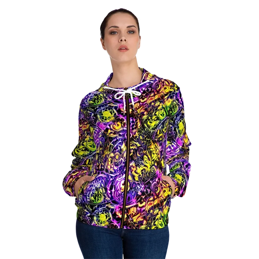 Psychedelic Prism on Women's Full-Zip Hoodie — Front On Person