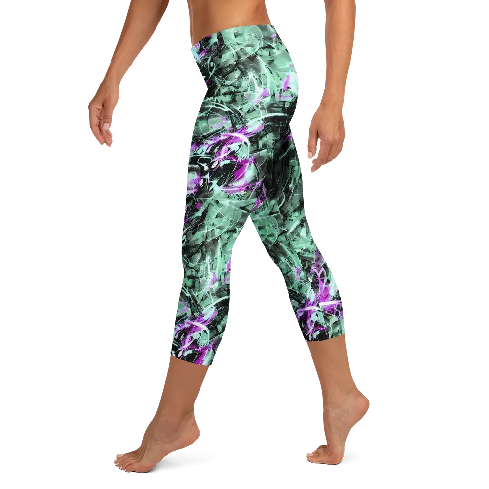Amethyst Flux on Capri Leggings — Left