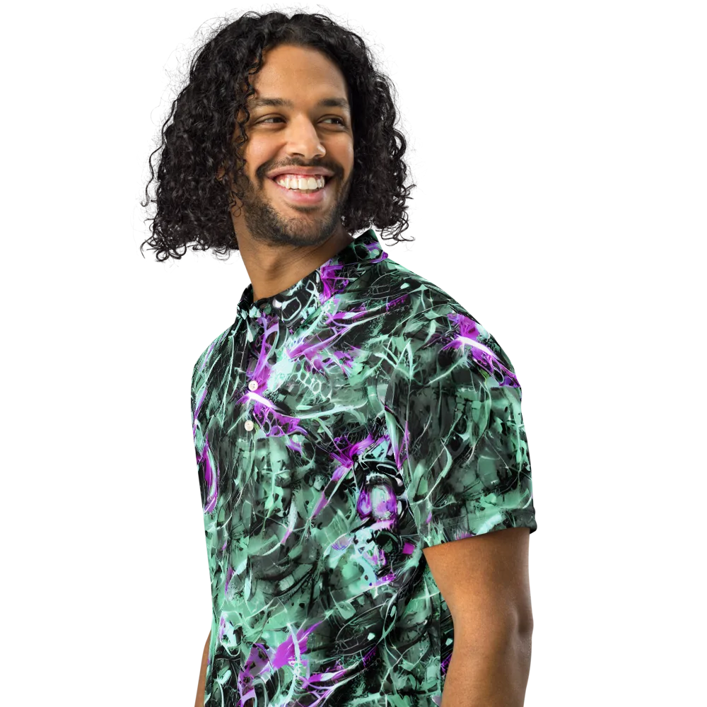Amethyst Flux on Men's Slim Fit Polo Shirt — Left Front