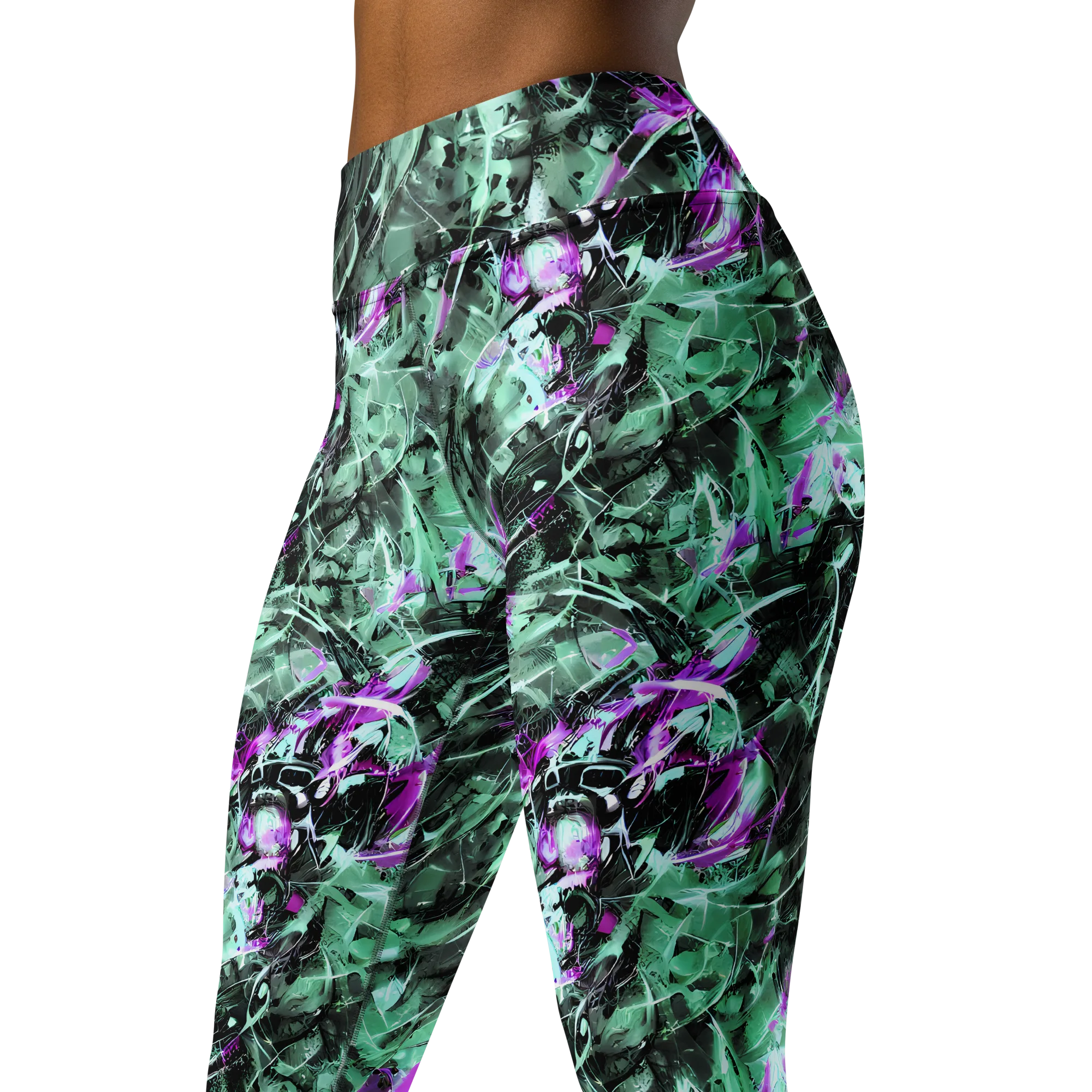 Amethyst Flux on Yoga Leggings — Left Front