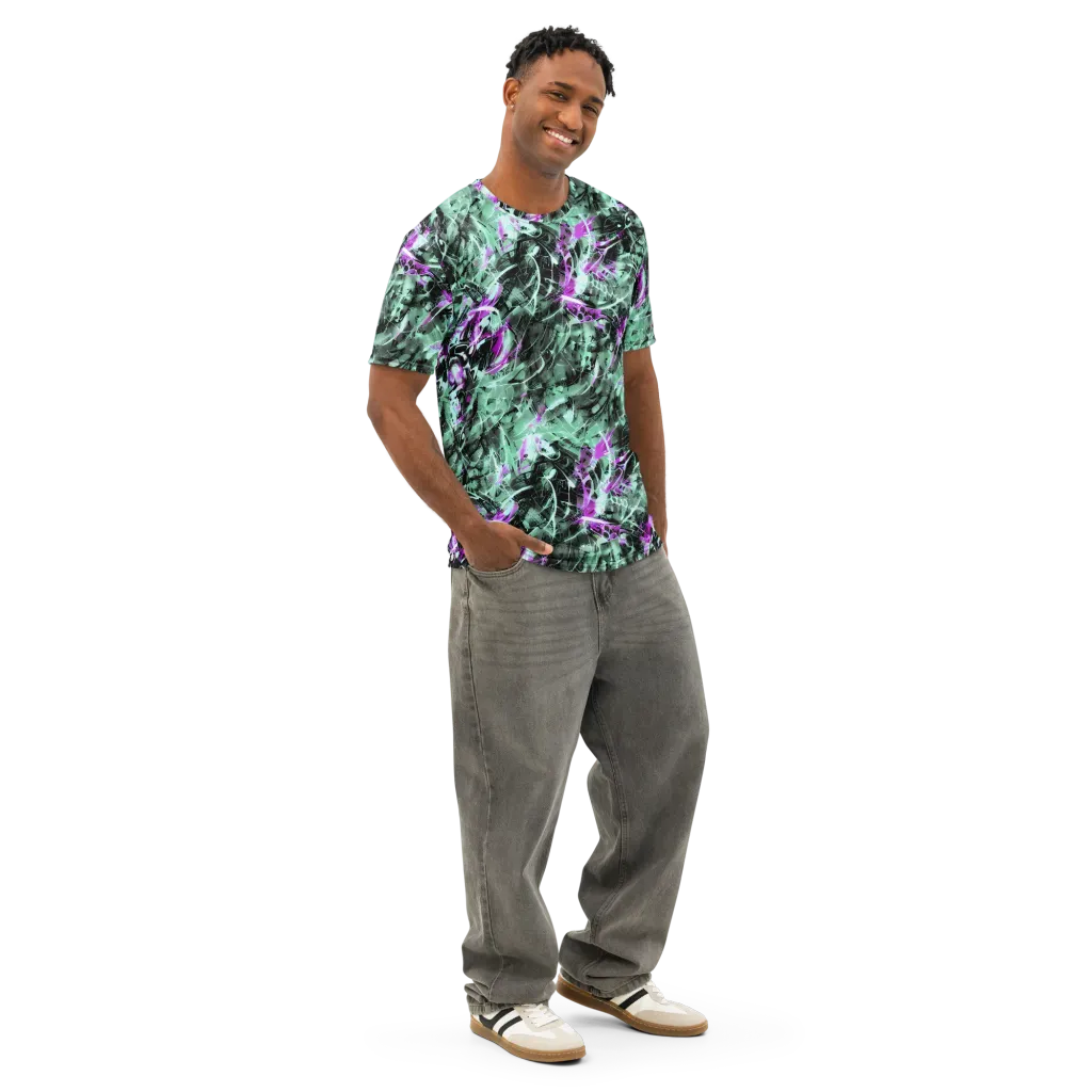 Amethyst Flux on Men's Cotton Crew Neck T-Shirt — Right Front