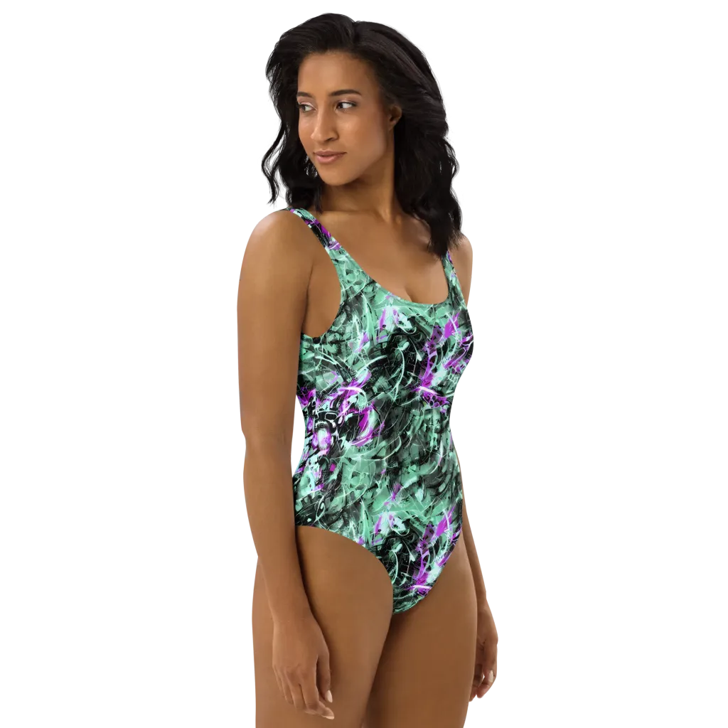 Amethyst Flux on One-Piece Swimsuit — Right