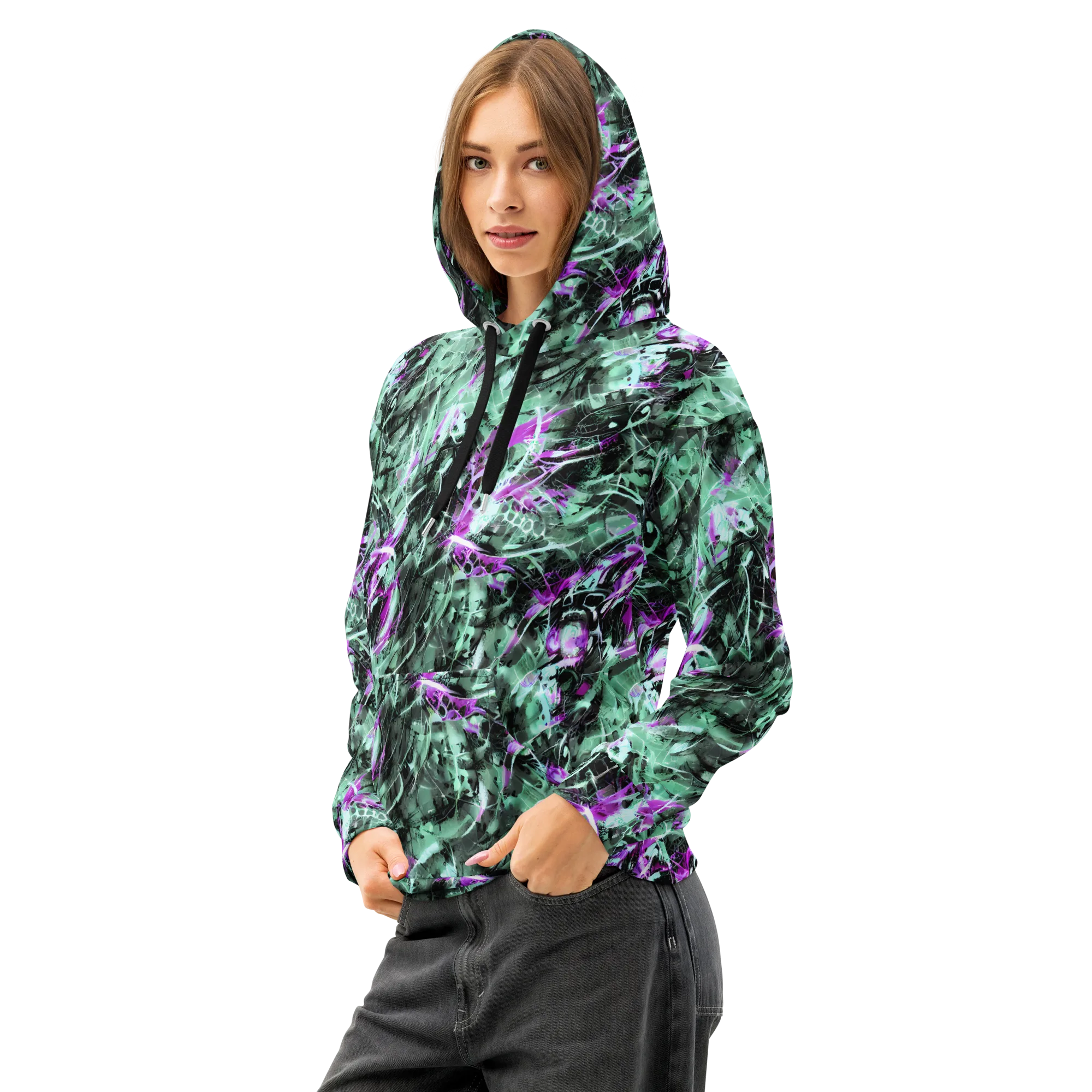 Amethyst Flux on Cotton Hoodie — Left Front