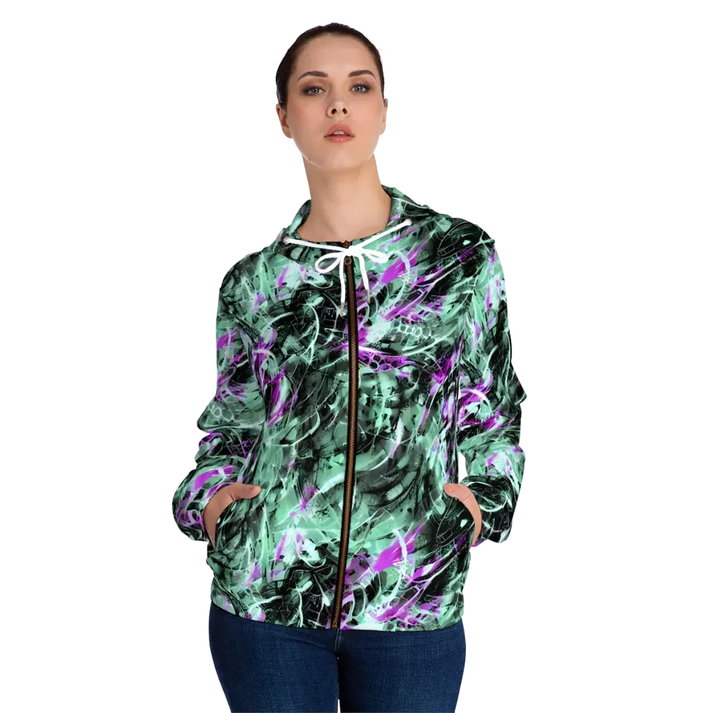 Amethyst Flux on Women's Full-Zip Hoodie — Front On Person