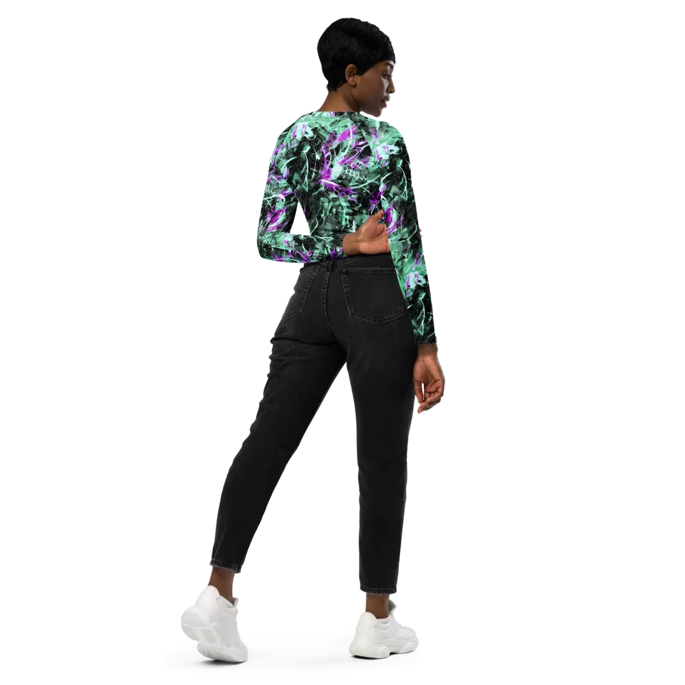 Amethyst Flux on Long Sleeve Crop Top — Right Back
