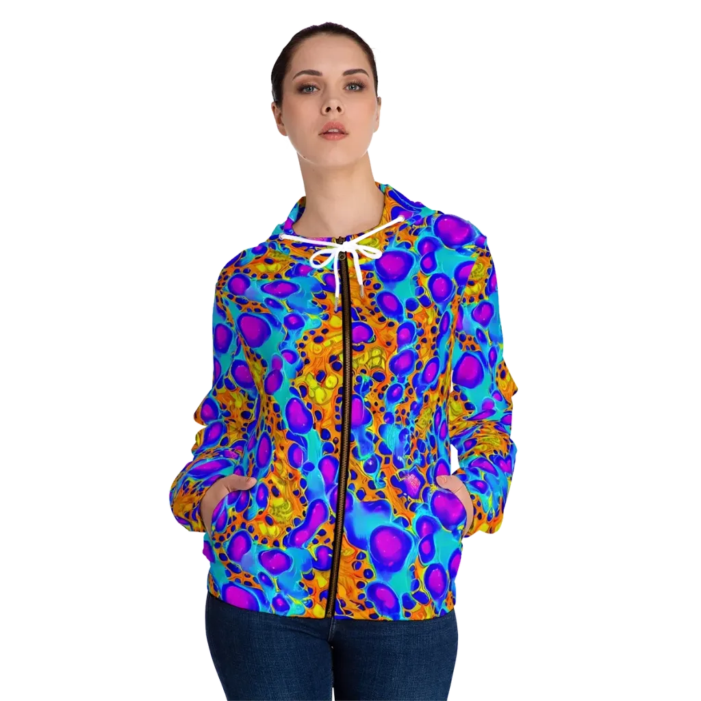 Bubble Reactor on Women's Full-Zip Hoodie — Front On Person