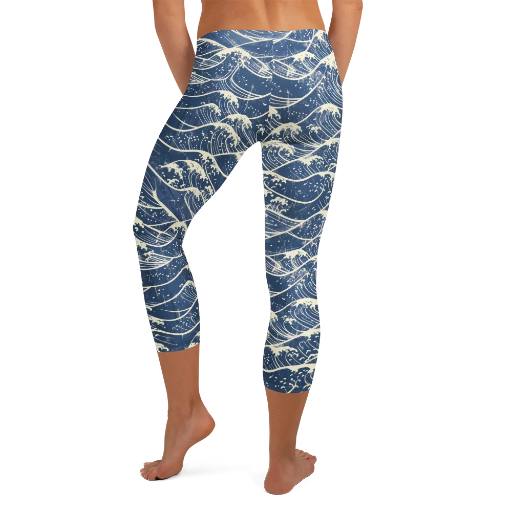 Ukiyo Wave on Capri Leggings — Back