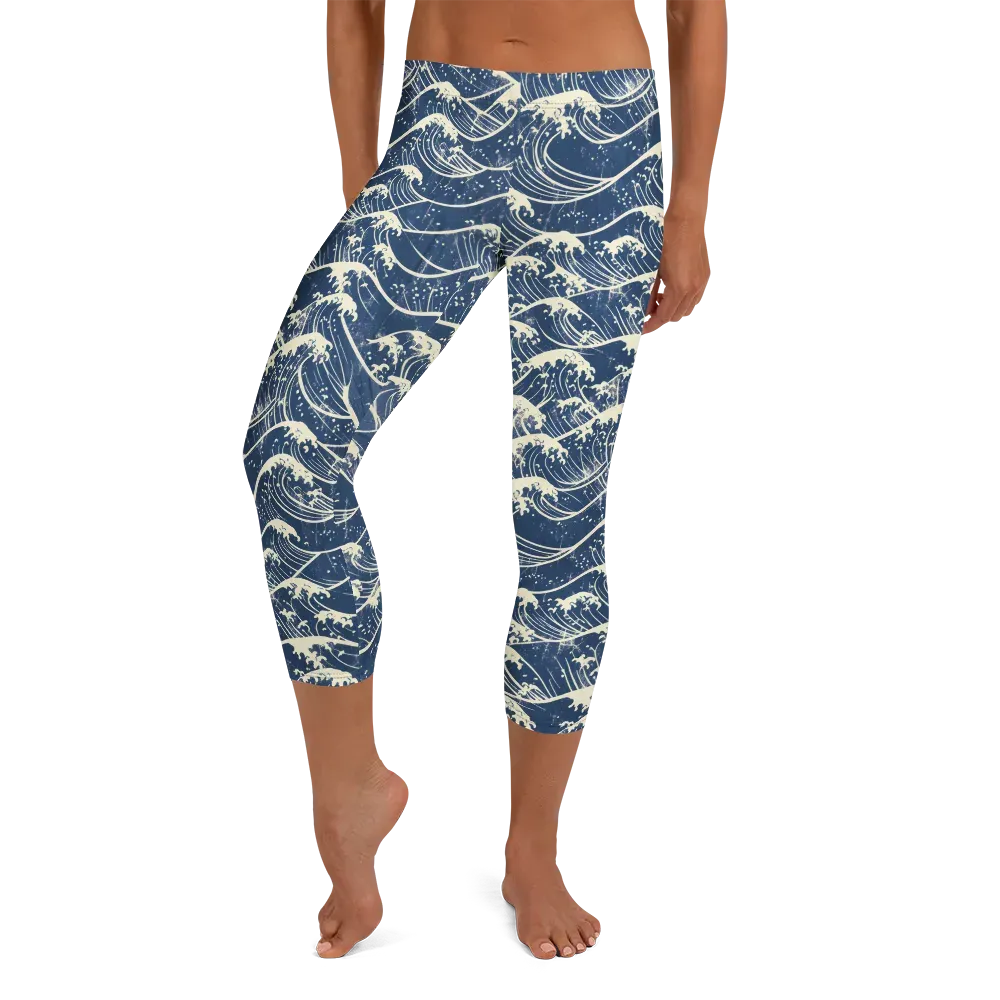 Ukiyo Wave on Capri Leggings — Front
