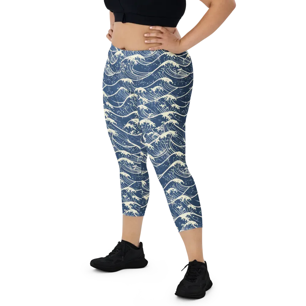 Ukiyo Wave on Capri Leggings — Front