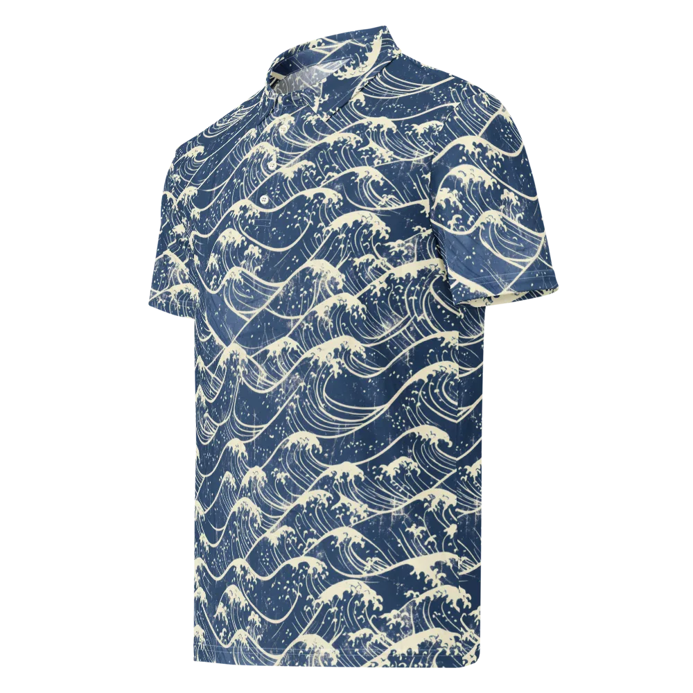 Ukiyo Wave on Men's Slim Fit Polo Shirt — Left Front