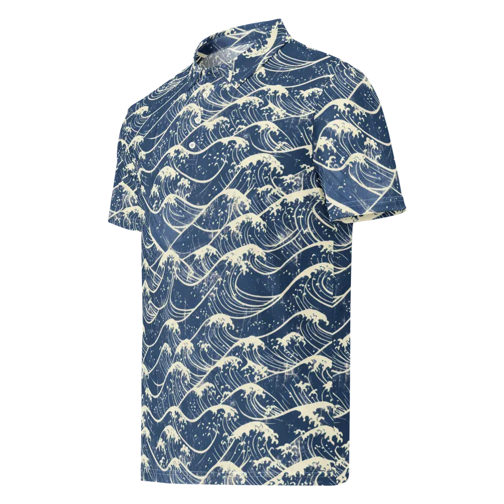 Ukiyo Wave on Men's Slim Fit Polo Shirt — Left Front
