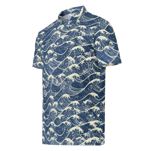 Ukiyo Wave on a Men's Slim Fit Polo Shirt