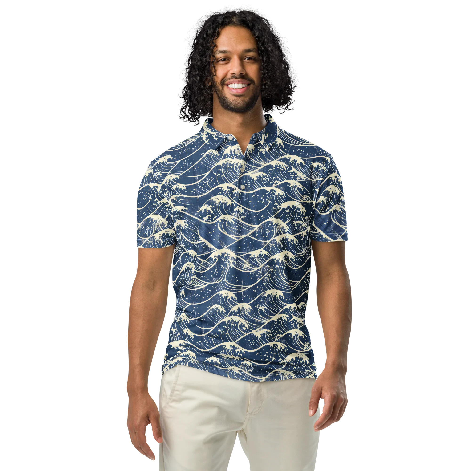 Ukiyo Wave on Men's Slim Fit Polo Shirt — Front