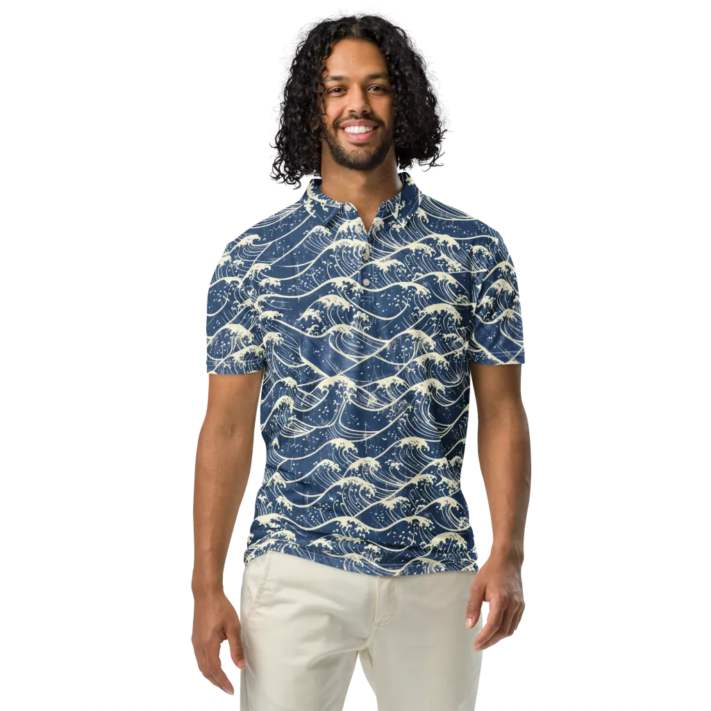 Ukiyo Wave on Men's Slim Fit Polo Shirt — Front