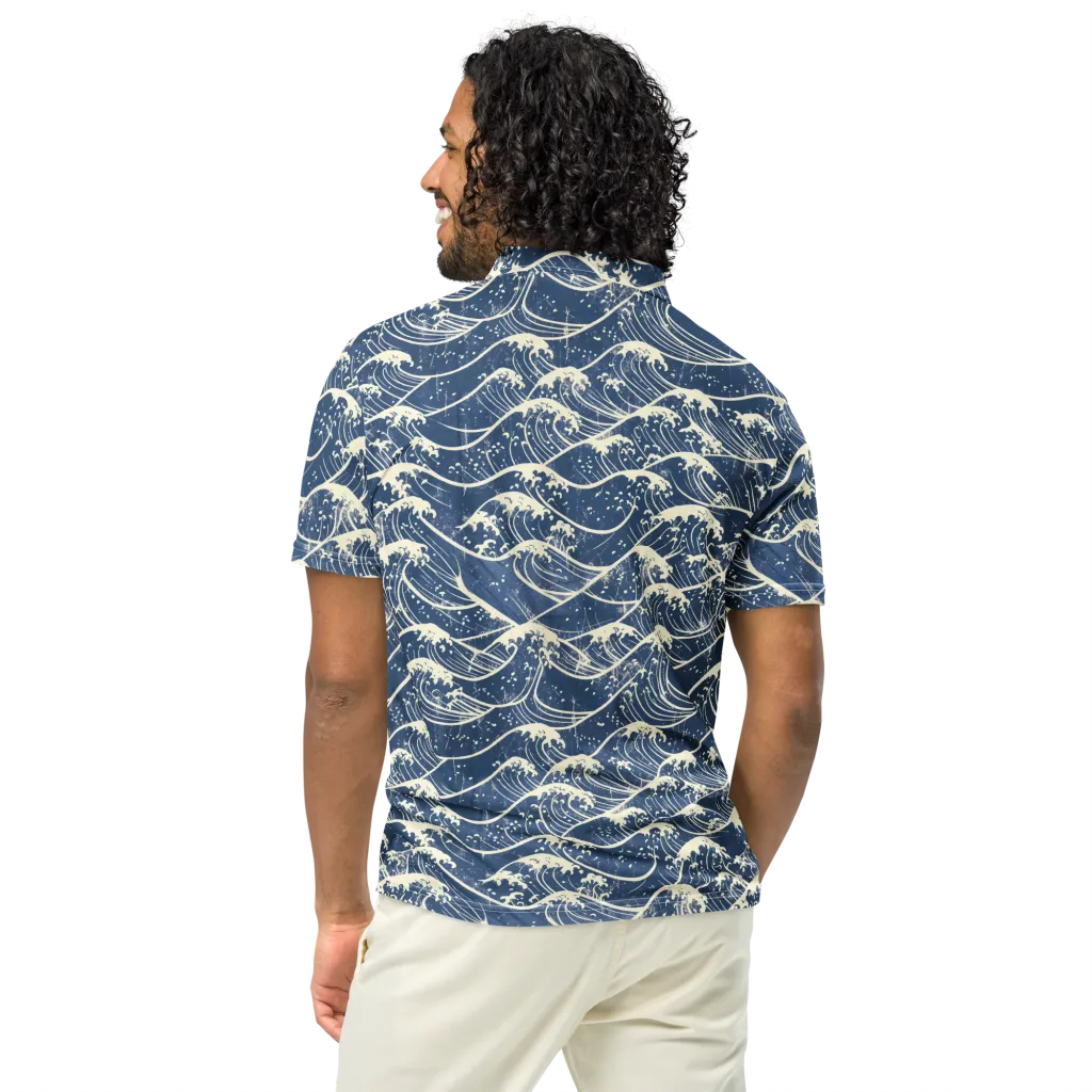 Ukiyo Wave on Men's Slim Fit Polo Shirt — Back