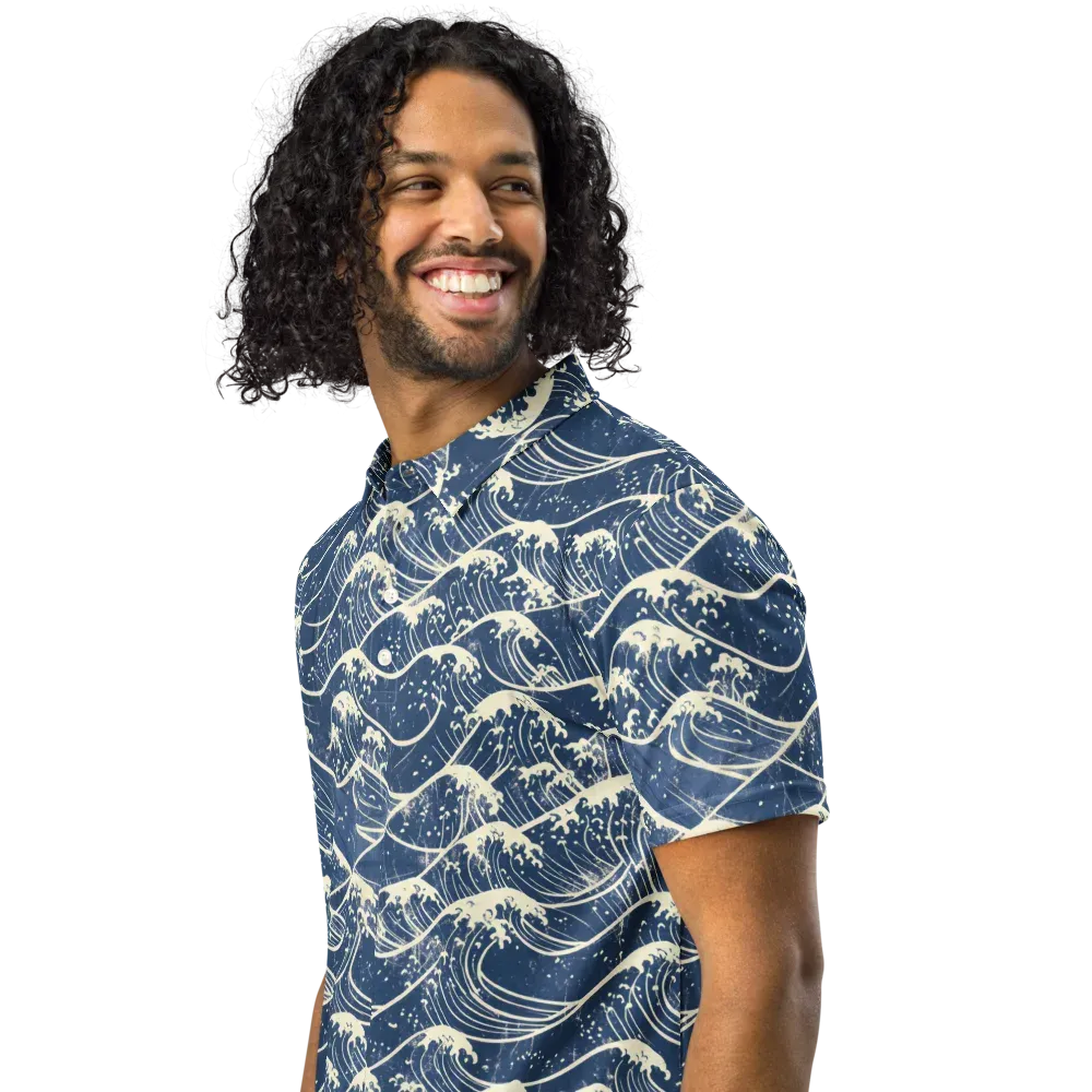 Ukiyo Wave on Men's Slim Fit Polo Shirt — Left Front