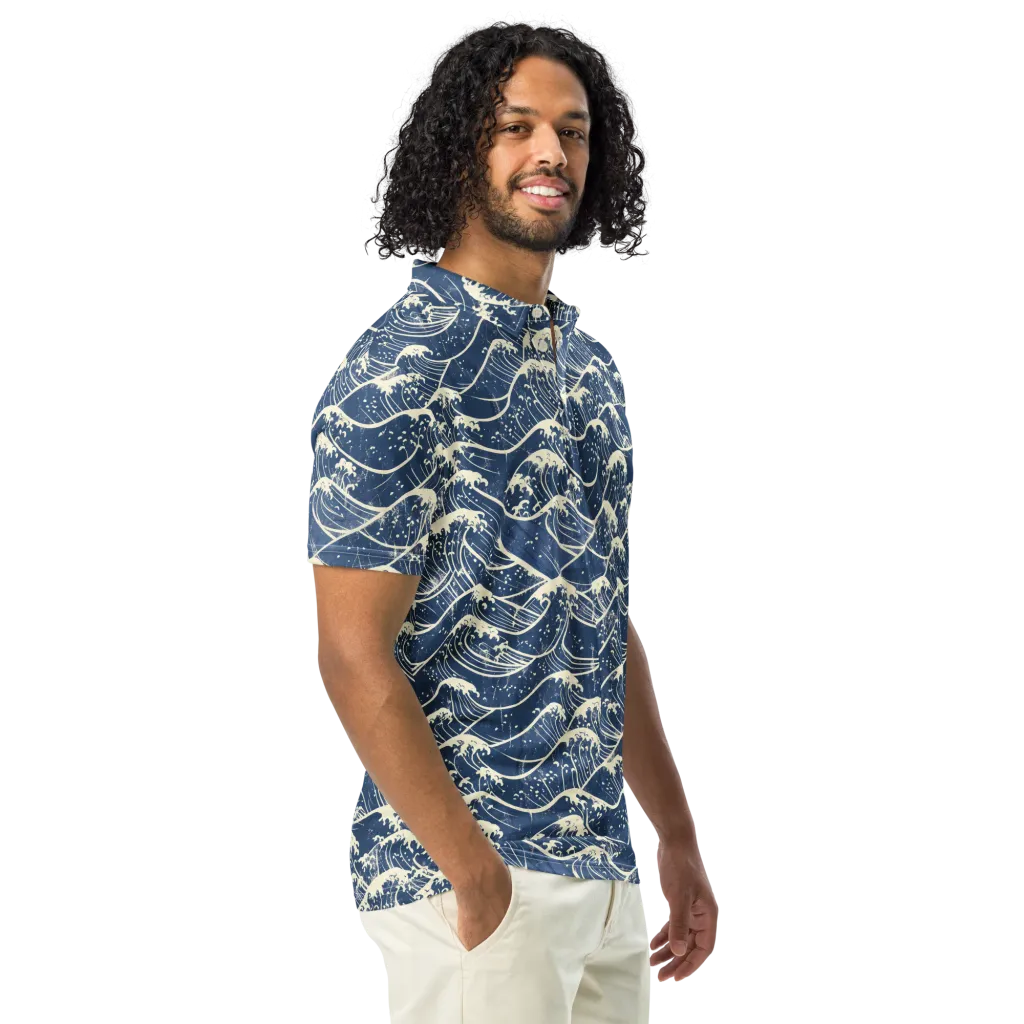 Ukiyo Wave on Men's Slim Fit Polo Shirt — Right Front