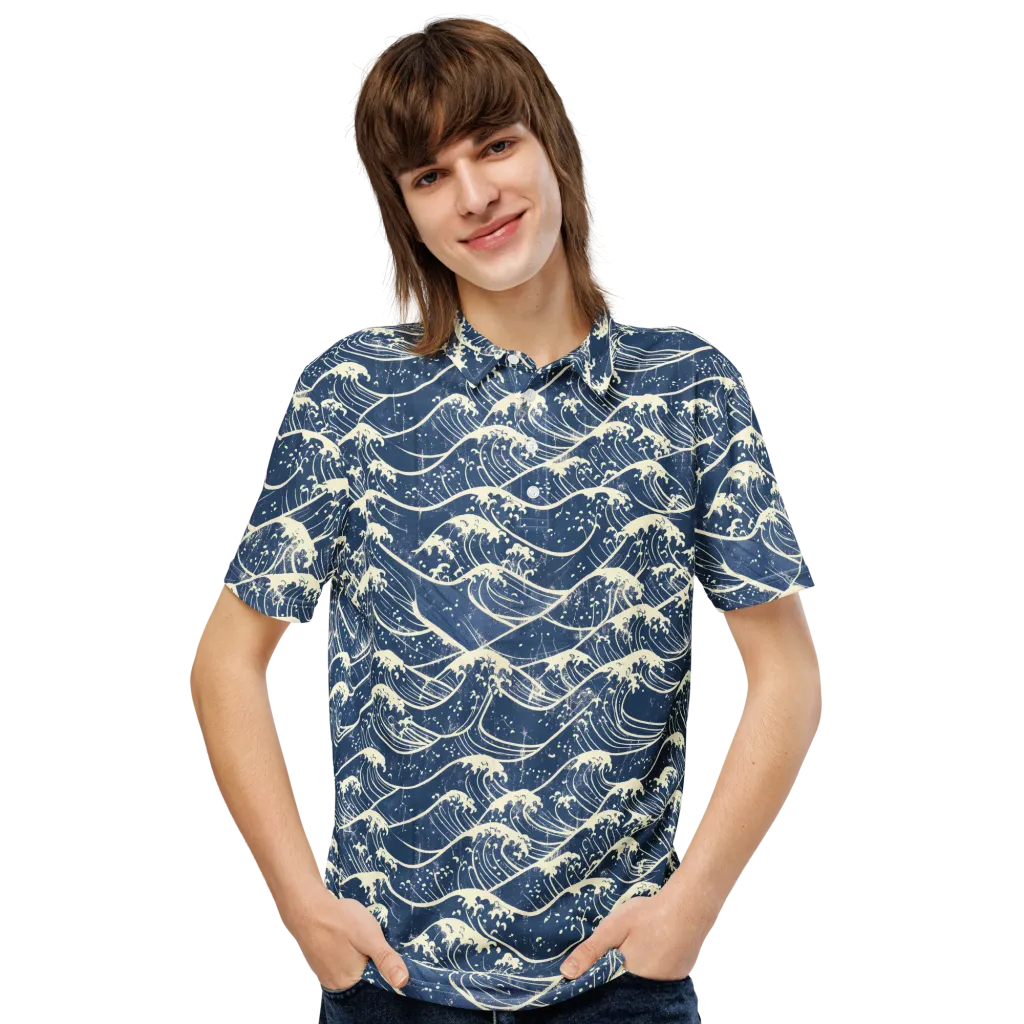 Ukiyo Wave on Men's Slim Fit Polo Shirt — Front