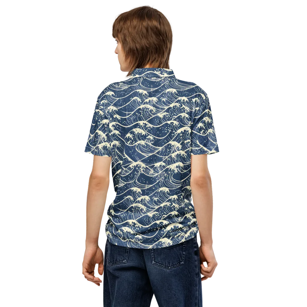 Ukiyo Wave on Men's Slim Fit Polo Shirt — Back