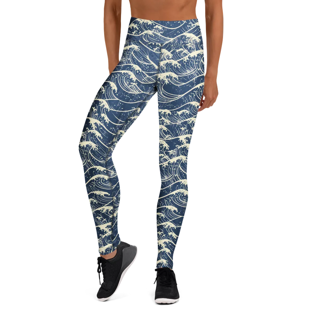 Ukiyo Wave on Yoga Leggings — Front