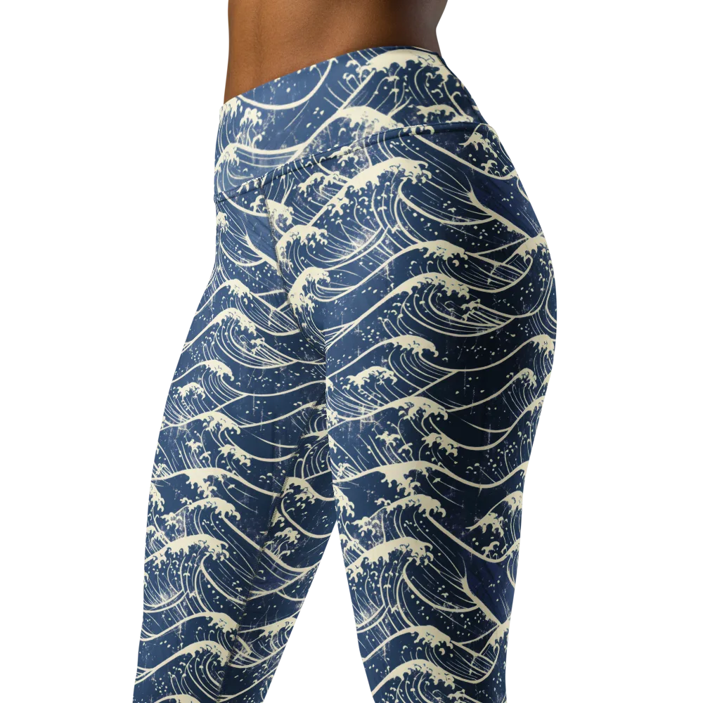 Ukiyo Wave on Yoga Leggings — Left Front