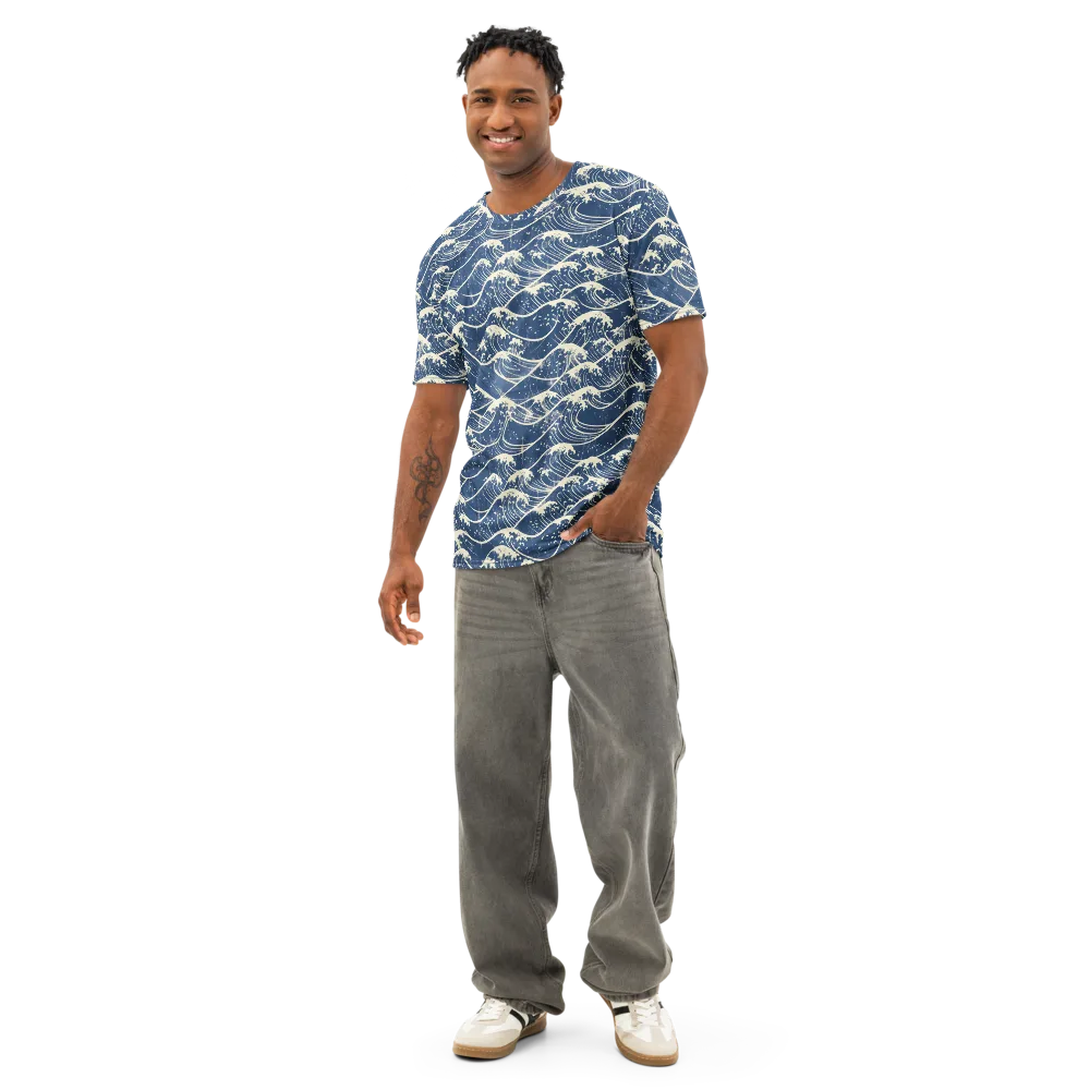 Ukiyo Wave on Men's Cotton Crew Neck T-Shirt — Front