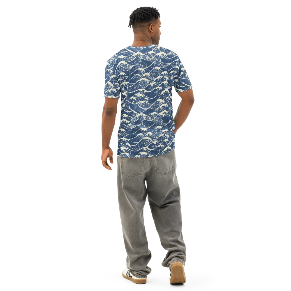 Ukiyo Wave on Men's Cotton Crew Neck T-Shirt — Back