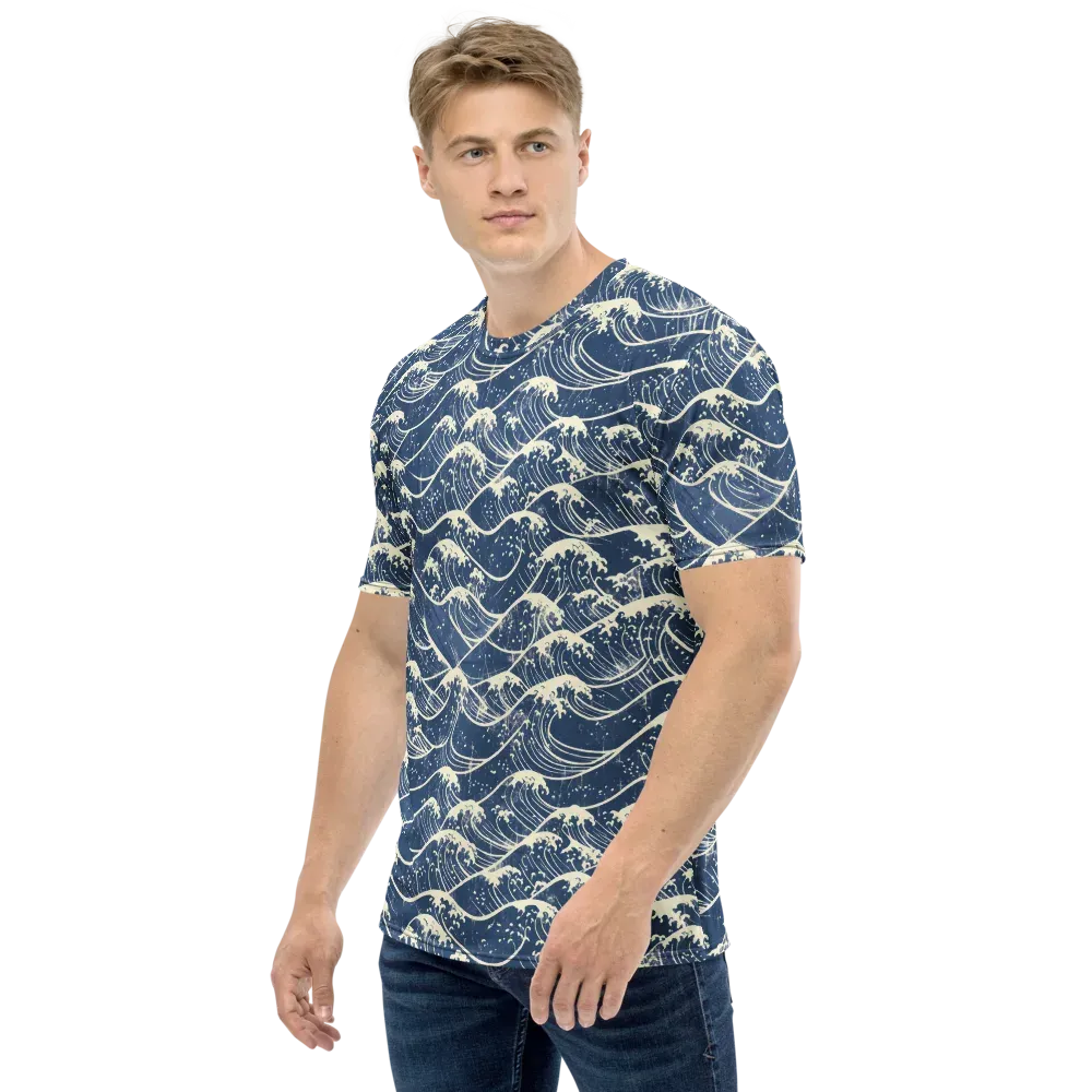 Ukiyo Wave on Men's Crew Neck T-Shirt — Left