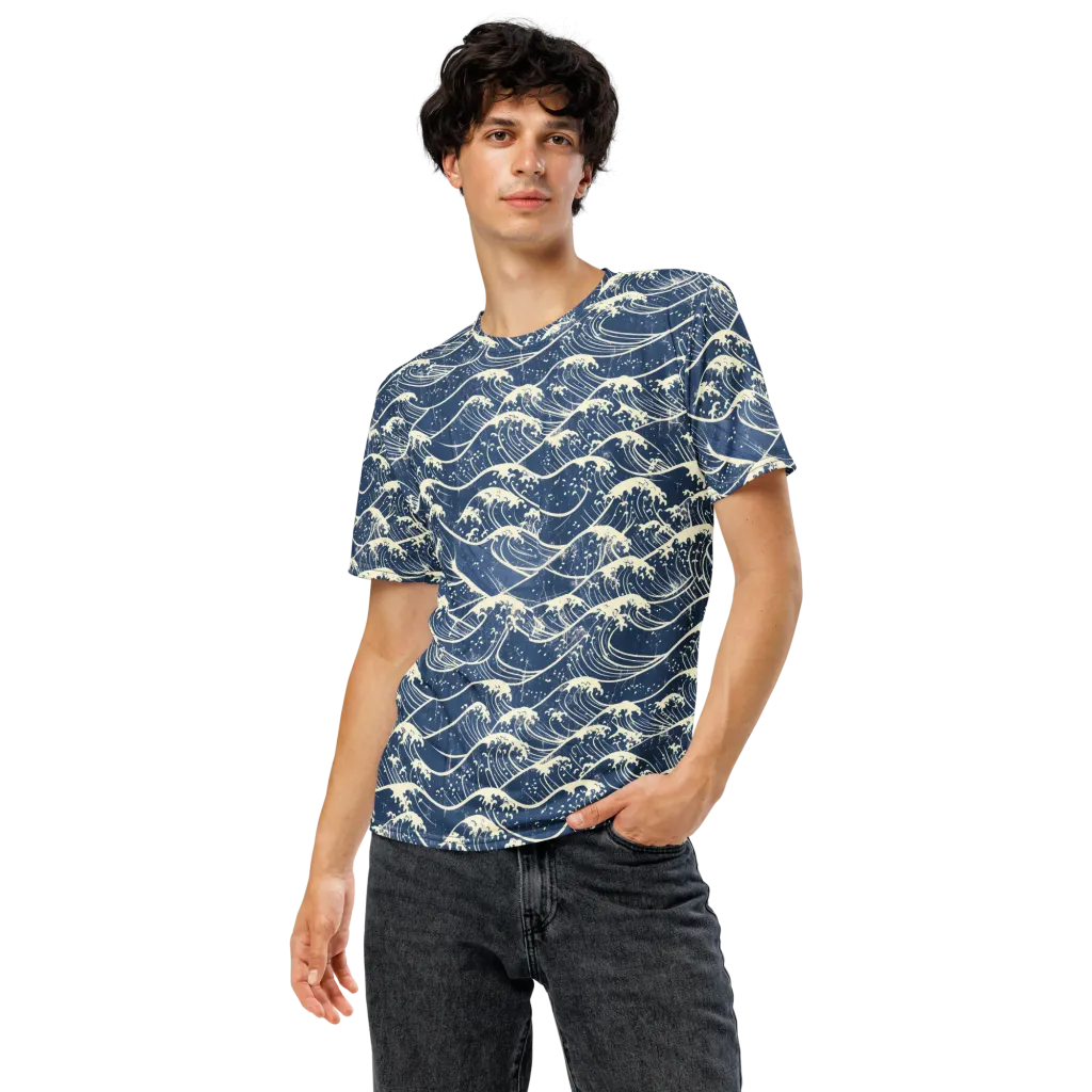 Ukiyo Wave on Men's Crew Neck T-Shirt — Front