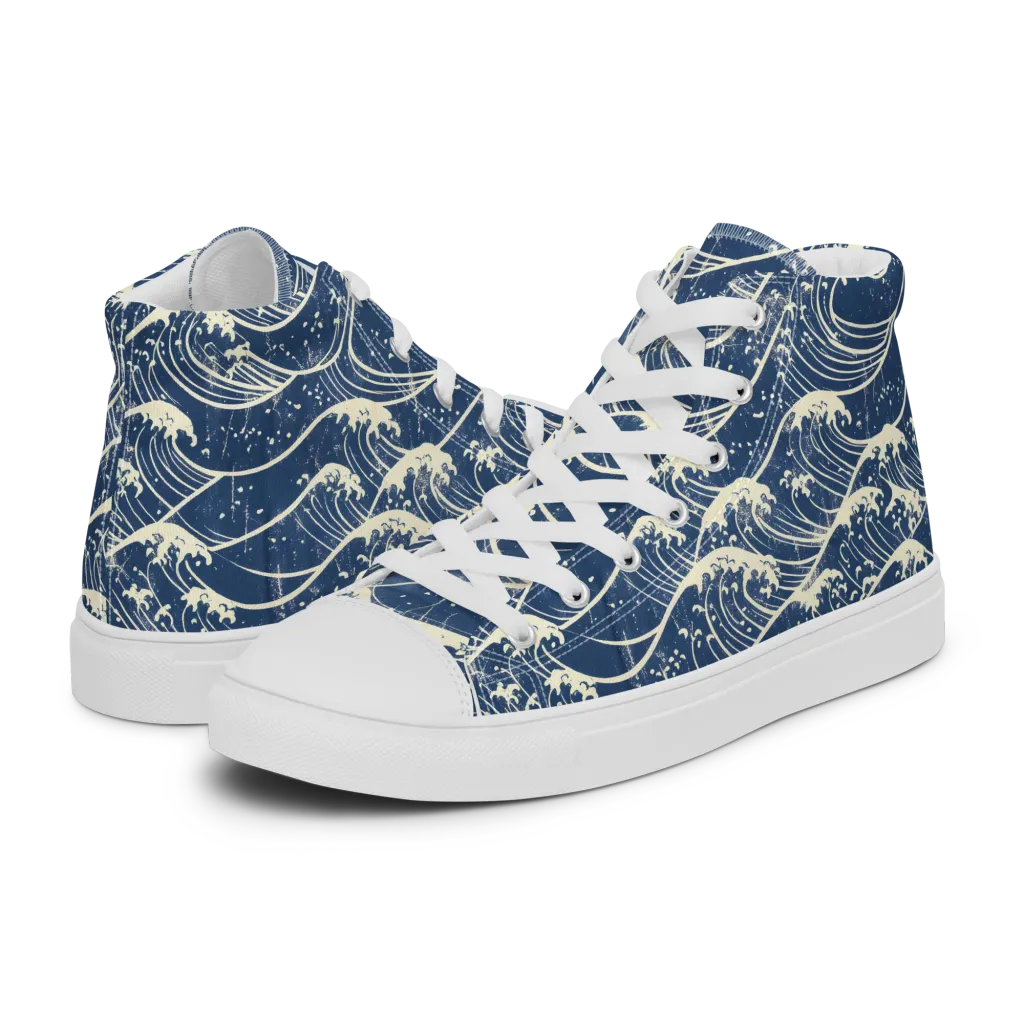Ukiyo Wave on Men's High Top Canvas Shoes — Left