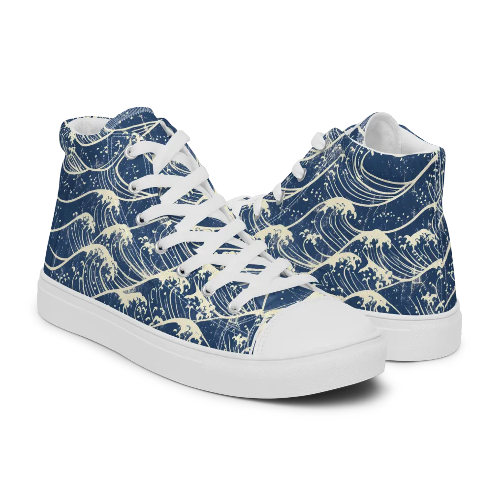 Ukiyo Wave on Men's High Top Canvas Shoes — Right