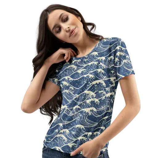 Ukiyo Wave on a Women's Crew Neck T-Shirt