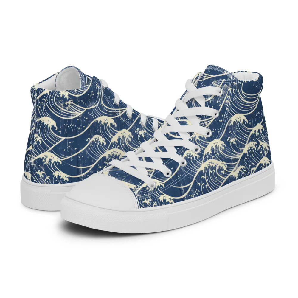 Ukiyo Wave on Women's High Top Canvas Shoes — Left