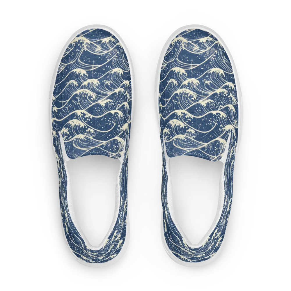 Ukiyo Wave on Men's Slip-On Canvas Shoes — Front
