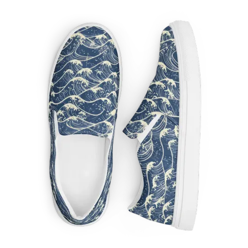 Ukiyo Wave on a Men's Slip-On Canvas Shoes