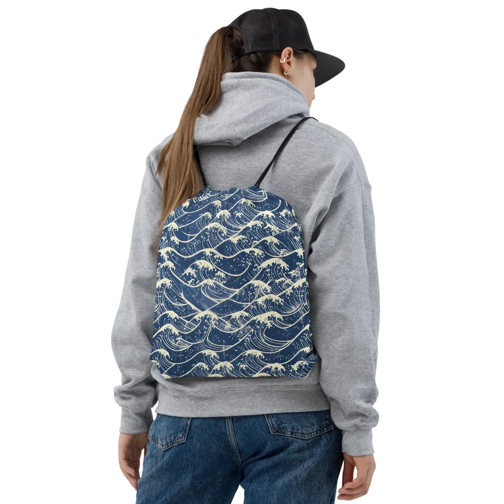 Ukiyo Wave on Drawstring Bag — Front